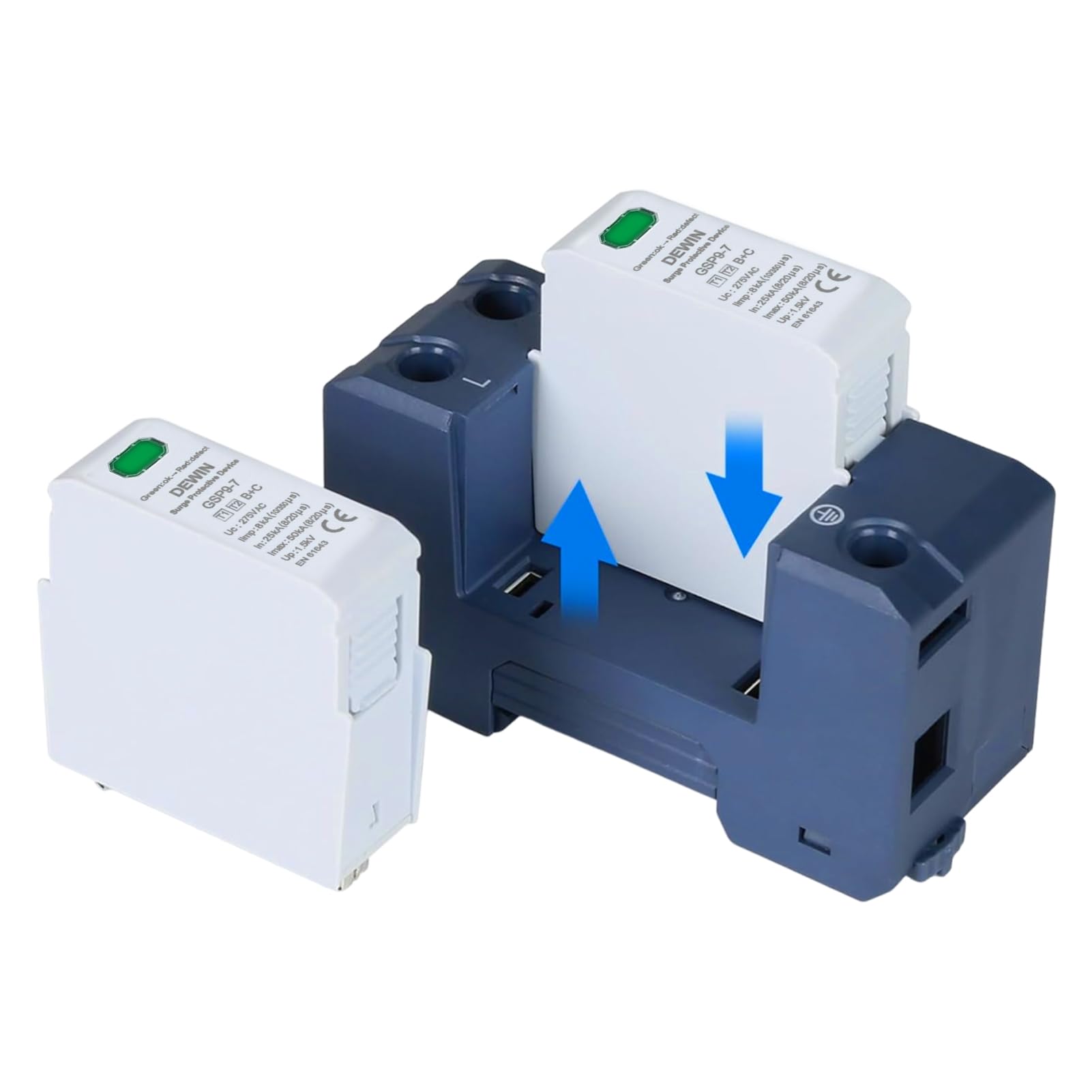 DEWIN Scaricatore di Sovratensione 2P AC 275V 25KA~50KA Dispositivo Protezione Fulmini Bassa Tensione