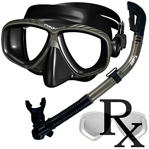 Prescription Purge Mask Dry Snorkel Snorkeling Scuba Diving Combo Set, Black/Titanium
