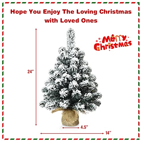 Happygrill 24 Inch Mini Christmas Tree Flocking Tabletop Xmas Tree With Timer Function, 65 Pvc Branch Tips, Battery Operated Tree For Holiday Festive Celebration Tree #TOP7