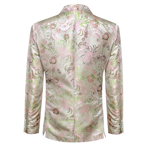 Image of Barry.Wang Mens Flowers Blazer Suit Jacket Floral Jacquard Notched Lapel Tuxedo Casual Sport Coat Disco Prom Wedding Party