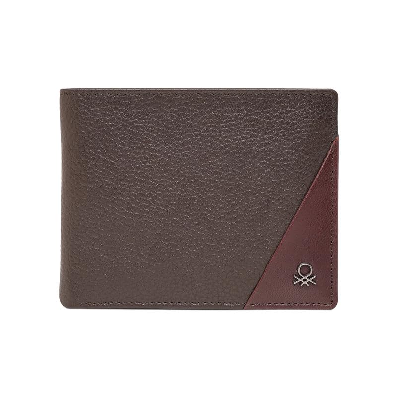 Image of United Colors of Benetton Men's Genuine Leather Passcase Wallet Gladbeck - Brown | High Capacity Bifold with 12 Card Slots, 2 Compartments & Id Window | Stylish Purse of Gents