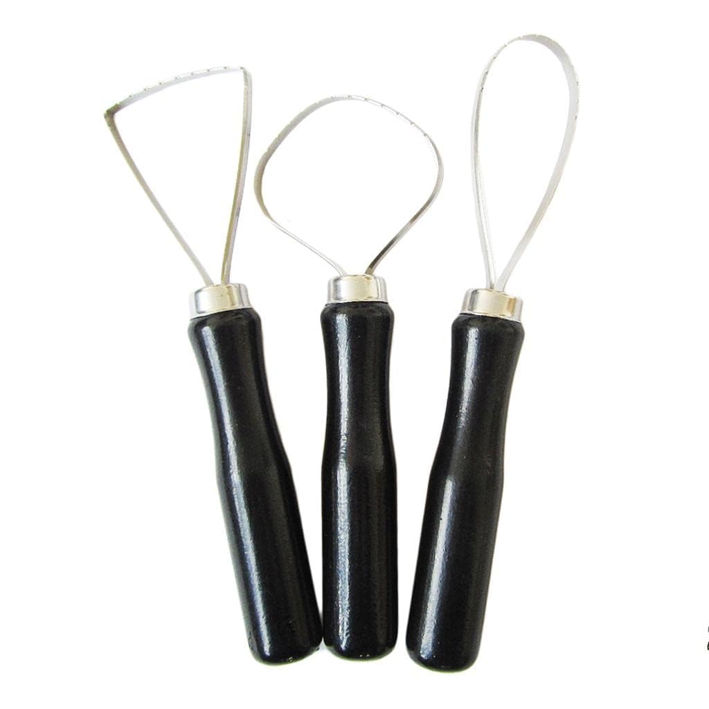 HS 3pc Flat Wire Cutter Clay Pottery Sculpting Tool Set, Wood Pottery Clay Sculpture Big Loop Tool for Carving, Shaping, Clay Sculpture, Modeling