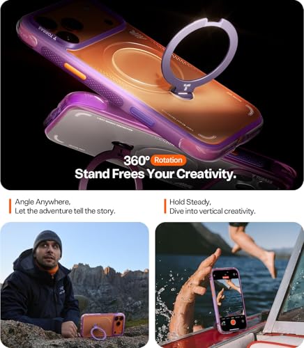 Image of TORRAS Ostand Q3 Air Original for iPhone 17 Pro Max Case, 360 Magnetic Stand, MagSafe Compatible, Mil-Grade Drop Tested, Camera Control Button, Shockproof for 17 Pro Max Cover, Neon Pink