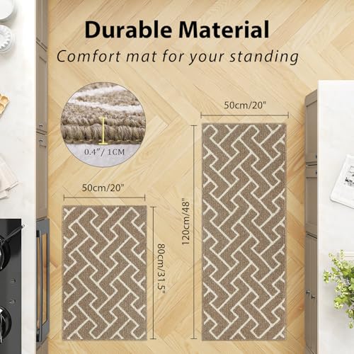 Image of hicorfe Kitchen Runner Rug,20 inchx48 inch+20 inchx32 inch Kitchen Set,Non-Slip Kitchen Mat
