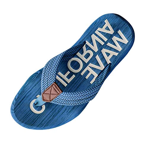 Mens Leather Flip Flops Fashion Sandals Breathable Summer Sandal Non Slip Rubber Men Mens Sock Slippers with foldable flat for women beach slippers rubber flip flops shoes travel (Blue, 9)