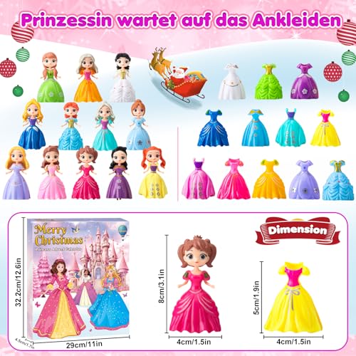 Prinzessin Adventskalender 2025 Mädchen – 24 Tage Weihnachtskalender mit Verformbaren Spielzeug Figuren & Kleidung Ideal für Klassenbelohnungen