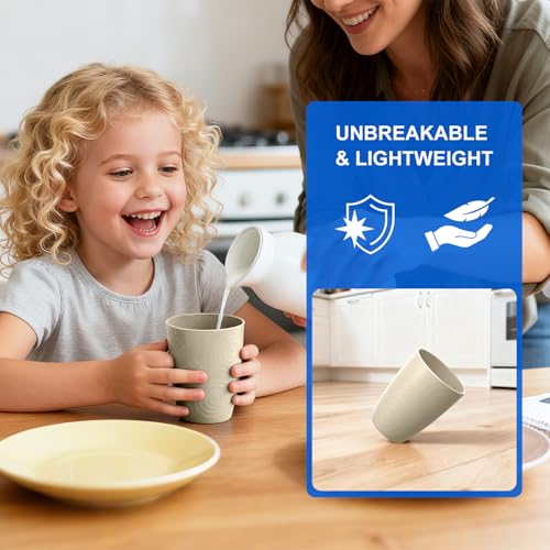 Image of 16oz Reusable Plastic Cups, 6PCS Wheat Cup Set for Outdoor, Beige | Unbreakable & Lightweight Plastic Drinking Glasses for Kitchen & Picnic - Dishwasher Safe Cups