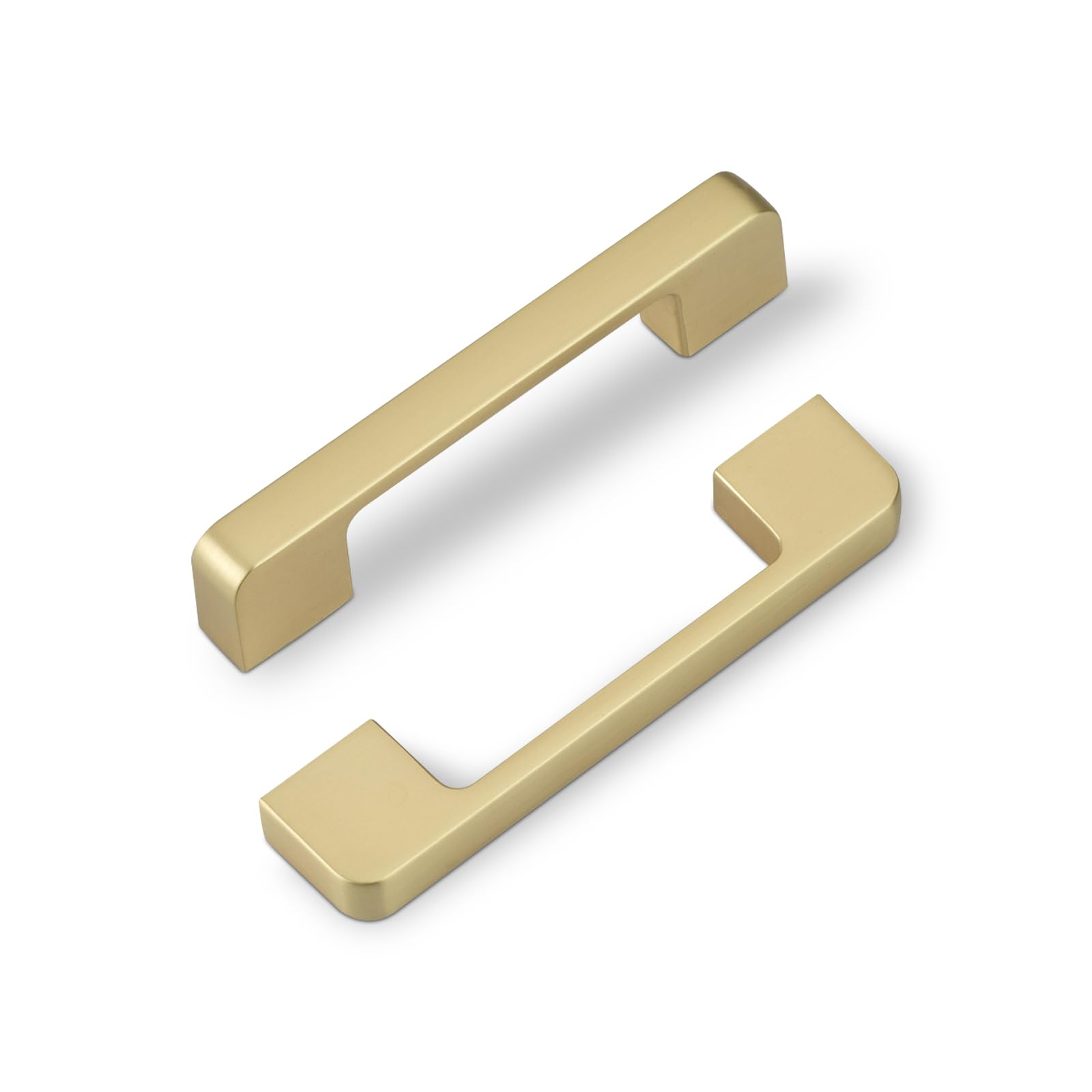 Haliwu5 Pack Cabinet Handles Brushed Gold Cabinet Pulls 4 Inch Hole Center Drawer Pulls Modern Square Dresser Handles for Bathroom Kitchen Bedroom, Zinc Alloy