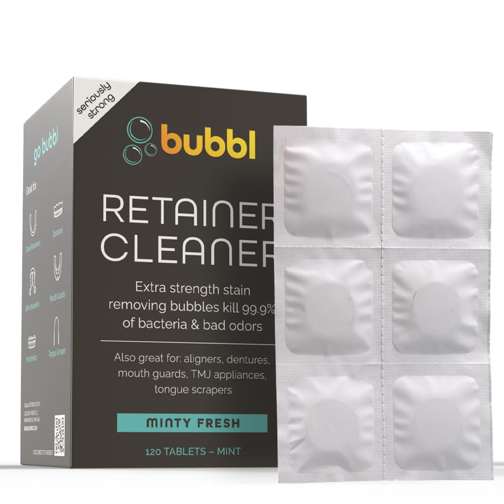 Bubbl 120 pastillas limpiador para Invisalign Wire Retainer Cleaner Night Guard Cleaner y más, elimina olores y manchas para tazas o limpiador ultrasónico, 4 meses de stock