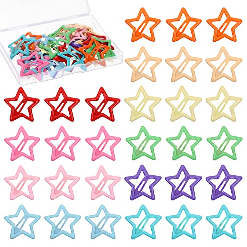 Benbo 30 Pieces Star Snap Hair Clips, Non Slip Star Metal Hair Snap Clips Colorful Stars Hair Barrettes Hairpins For Girls Women #TOP21
