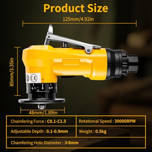 Image of Pneumatic Chamfering Tool, 30000 RPM Air Chamfer Tool with 6 Bearings & Complete Screw Kit for Deburring & Beveling, Includes 8 C & 6 R Blades, 45, 1 /4 inch Air Inlet for Metal, Wood, PVC, Acrylic
