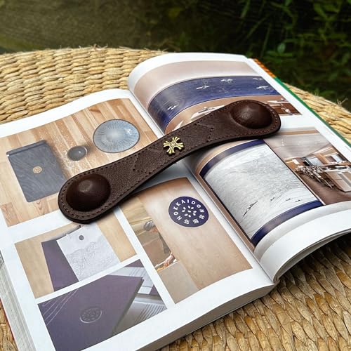 Image of Book Weight Page Holder Heavy Genuine Leather Book Open Holder for Men Women Cookbook Weighted Bookmarks Gift for Writer Reader (02Bookmark Page Holder-Coffee)