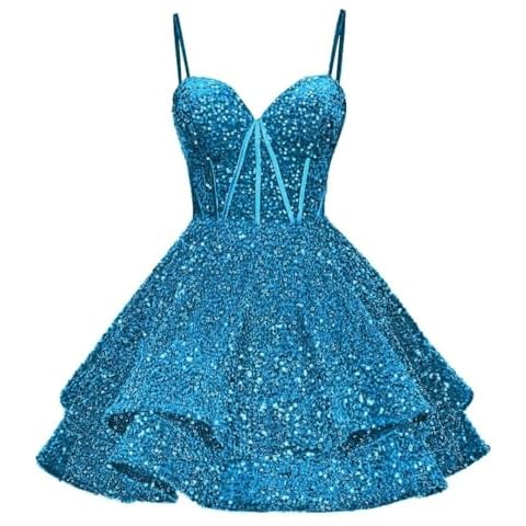 Zuddth Short Sequin Sparkly Homecoming Dresses for Teens A Line Glitter Prom Dress Formal Cocktail Party Gowns Ocean Blue Cover