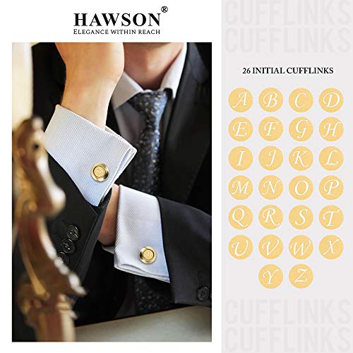 Hawson A-Z Cufflinks For Men And Women, Gold Color Engraved Initial Letter Cuff Links For French Shirt, Gift For Normal And Business Wearing - M #TOP1