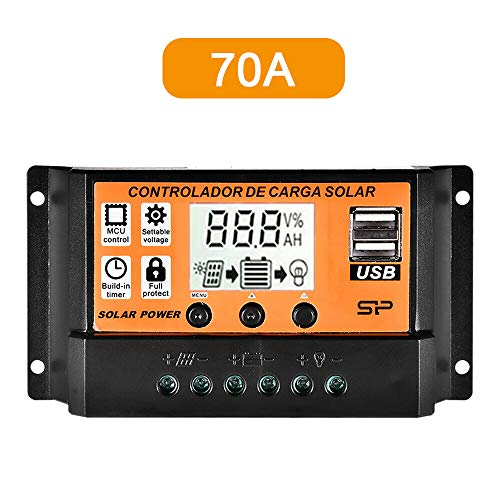 EJDTOP Regulador de Controlador de Carga Solar de 12V / 24V PWM, Regulador Inteligente Da Bateria Do