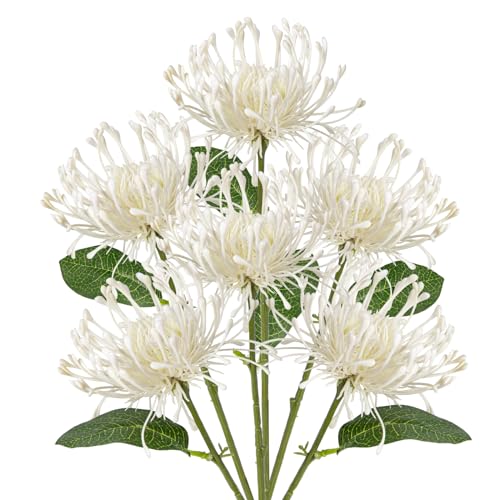 Briful 6PCS White Spider Chrysanthemum