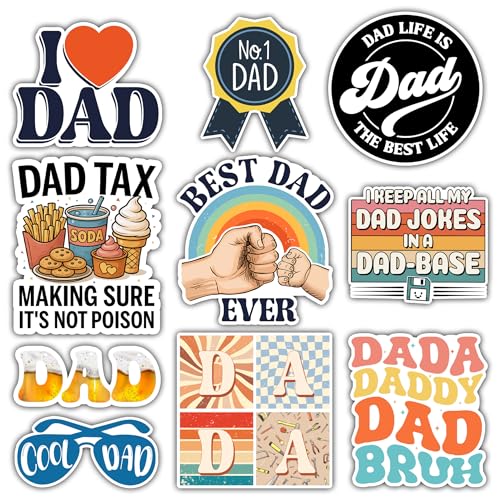 VOTANTA (10 Pcs, 3 inch) - Funny Dad Stickers Pack, Dada Daddy Dad Bruh Sticker, Best Father Ever Decal, Son Dada Daddy Grandpa Father Day Birthday Funny Gifts Decoration for Laptops, Phones, Bottles