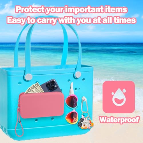 Image of Mity rain Silicone Wallet for Bogg Bag Phone Holder | Accessories Set for Bogg Bag Contain 2PCS Key Holder and Large Capacity Silicone Zipper Bag for Beach Bags Tote Bag (Pink)