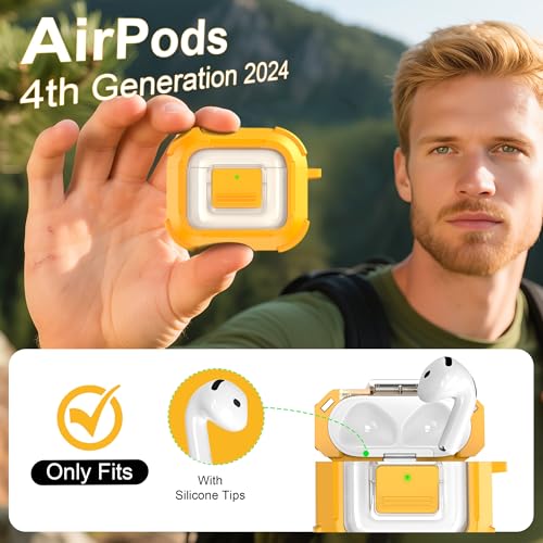 Image of RFUNGUANGO for AirPods 5 /4 Case (2026 /2024) with Lock, Yellow