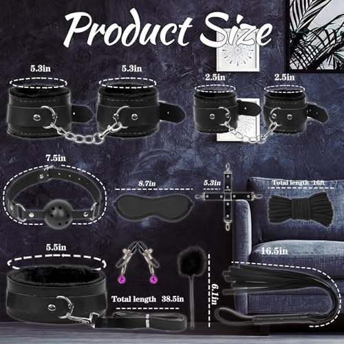 Image of BDSM Bondage Kit Sex Toys 10 Pcs Sex Bondage Set for Beginners Ball Gag Bondage Rope BDSM Kit for Couples (Black, 10pcs)