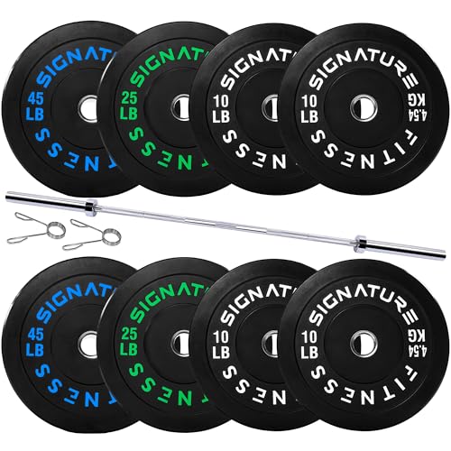 Image of Fitvids 2-Inch Olympic Bumper Weight Plates Including 180 LB Weight Plates & 7FT Olympic Barbell Bar, Colored