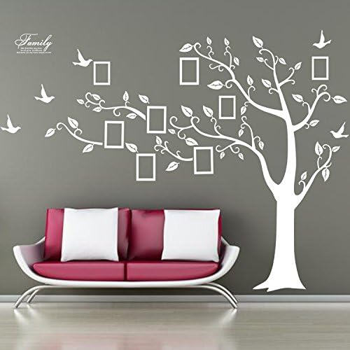 Enormous"Family" Family Picture Frame Storage Tree Branch Vine PVC Removable Living Room Bedroom Child Room Baby Reminder Wall Sticker (Right to Left, White)