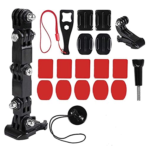 Gear Up 4-Way Helmet Chin Mount with 3M Curved & Flat Adhesive, A1 J Hook Mount Sticker for Hero 9/8/7/6/5/4, Osmo, SJCAM,Yi & Other Action Cameras