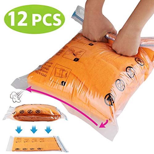 Jancosta 12 Travel Space Saver Bags For Clothes, Roll-Up Space Saver Storage Bags