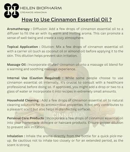 Image of Heilen Biopharm Cinnamon Essential Oils - 15 mL Per Bottle Pack of 1, For Aromatherapy & Digestive support