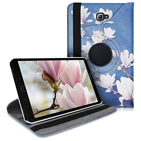 kwmobile Funda de Cuero sintético para Samsung Galaxy Tab A 10.1 T580N/T585N (2016) Magnolias marrón Topo/Blanco/Gris Azulado Cover