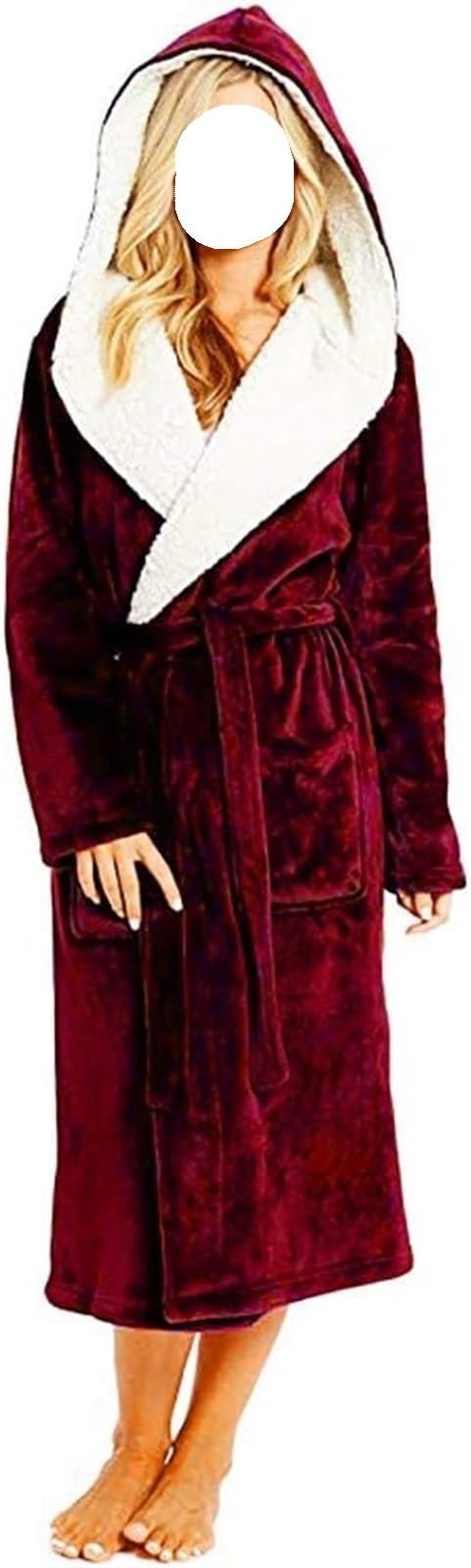 Accappatoio Accappatoi Lunghi da Donna in Pile di Peluche, Morbidi E Caldi, Pigiami Notte in Spugna Sherpa con Cappuccio Abbigliamento(B,4XL)