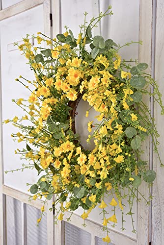 Grbambi 22 Inch Artificial Daisy Flower Spring Wreath With Eucalyptus Green Leaves Wreath Farmhouse Wreath For Front Door Wall Home Party Decorations #TOP7