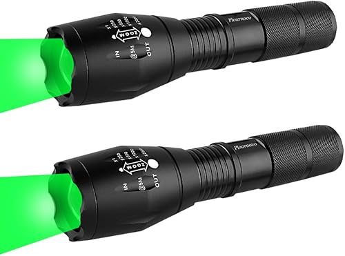 Linterna de caza verde con luz LED verde, luz de mano verde, con zoom, resistente al agua y a los golpes, luces de caza nocturna para pesca, cerdo,