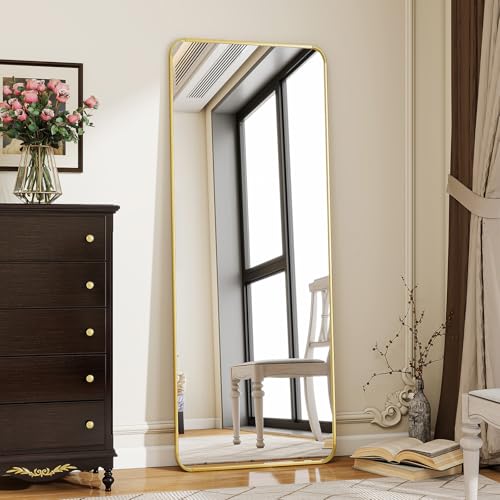 Image of BEAUTYPEAK Gold Full Length Mirror, 56 inchx21 inch Rounded Corner Floor Mirror Standing Hanging or Leaning Against Wall, Suitable for Bedroom or Dressing Room