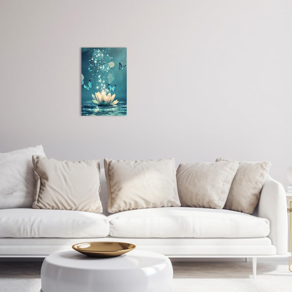 Jkevcbiax No Frame Zen Wall Art-Bathroom Lotus Flower Blooming In Water Canvas Painting Art White Water Lily Picture Spa Meditation Prints Art(21X30cm/No Frame)