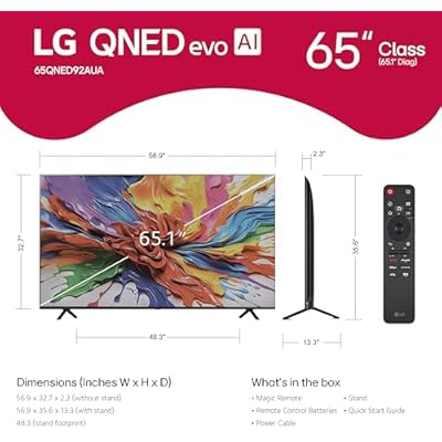 LG 65-Inch Class QNED evo AI QNED92A Series Mini LED 4K Smart TV w/Dolby Atmos, Dolby Vision, HDR10, AI Super Upscaling 4K, Filmmaker Mode, Wow Orchestra, Alexa Built-in (65QNED92AUA, 2025)