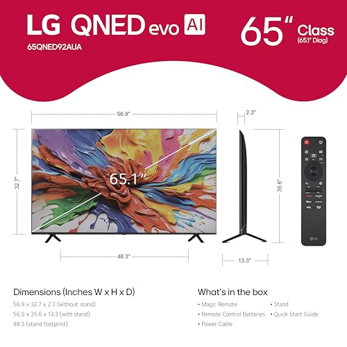 Image of LG 65-Inch Class QNED evo AI QNED92A Series Mini LED 4K Smart TV w /Dolby Atmos, Dolby Vision, HDR10, AI Super Upscaling 4K, Filmmaker Mode, Wow Orchestra, Alexa Built-in (65QNED92AUA, 2025)