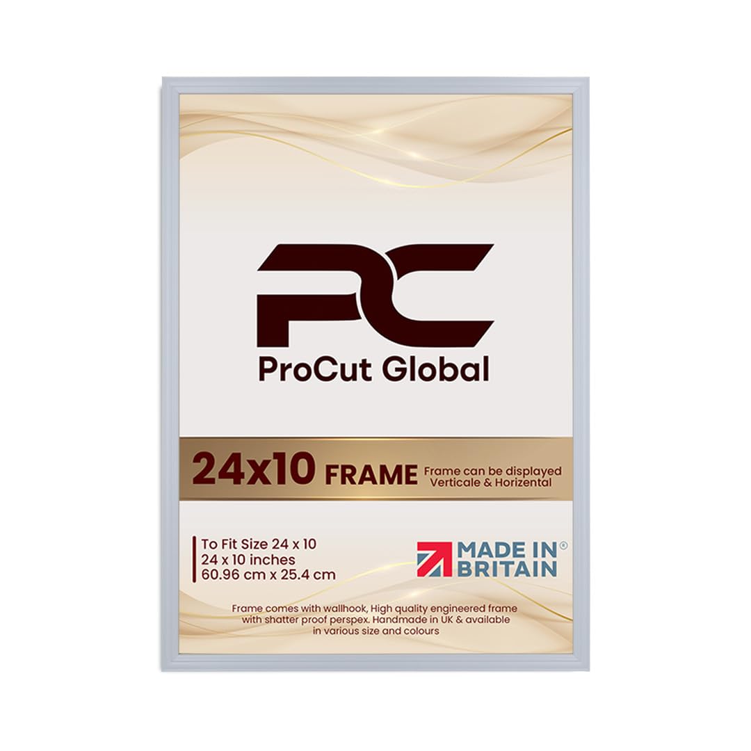 Procut Global 24x10 Light Grey Picture Frames - Classic Wooden Photo Frame with Shatterproof Perspex for Wall or Tabletop - Perfect for Posters, Certificates & Prints - Sizes & Colors Available