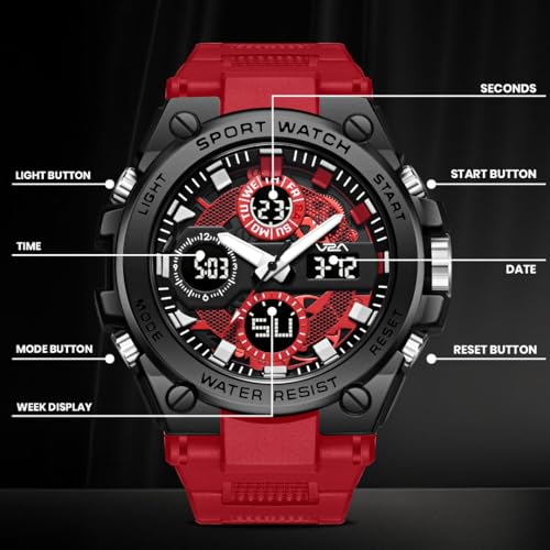Image of V2A Stryke-TERRAX 5220 Analog-Digital Sports Watch for Men | Bold 3D Dial Design | 50M Waterproof Quartz Watch with Alarm, Stopwatch, Day-Date & Backlight | Rugged Everyday Performance
