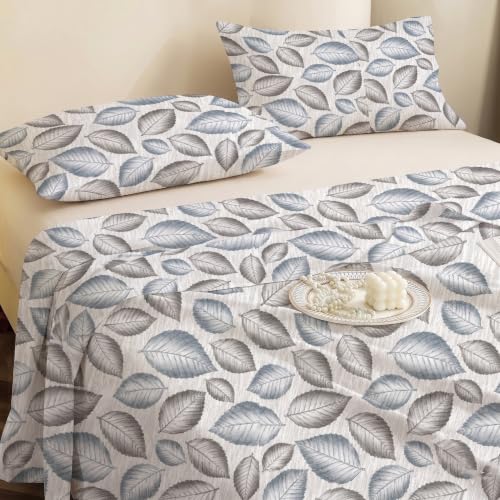 Image of IVAZA 240 TC Soft Ezyption Cotton Floral Print King Size Bedsheet - with 2 Pillow Covers, Hypoallergenic, Brethable, (Size- 90 x 90 Inch) Charcoal Grey