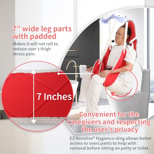 Image of EZ Assistive Patient Lift Sling with Thick Pads for Patient Lift,Shower,Toilet - Includes Waist Belt with Buckle - Head Support Option Available (Red, Large,with Head Support,with 1pc Slide Glove)
