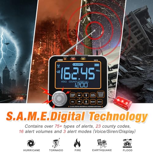 Image of NOAA Weather Alert Radio for Home - S.A.M.E. Localized Programming, 23 Country Codes & 75+ Emergency Alerts NOAA Weather Radio with Battery Backup External Antenna and Warning Light for Home