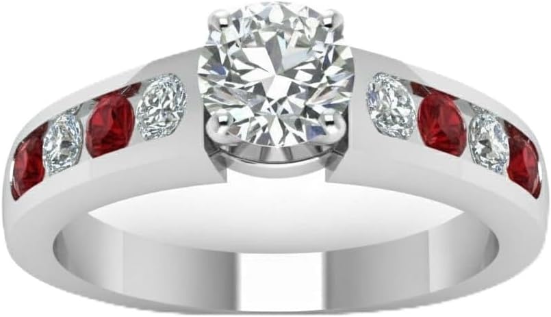 Choose Your Gemstone Channel Set Diamond CZ Ring Sterling Silver Round Shape Side Stone Engagement Rings Everyday Jewelry Wedding Jewelry Handmade Gifts for Wife US Size 4 to 12