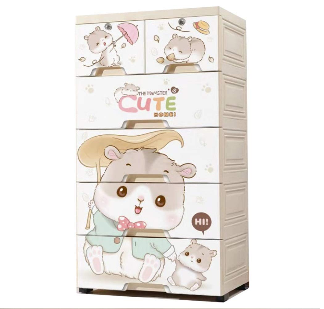 The Tickle Toe DIY 5 Layers Thickened Fiber Plastic Cartoon Baby Kids Chest of Drawers, 56 l x 38 w x 110 h cm, Beige