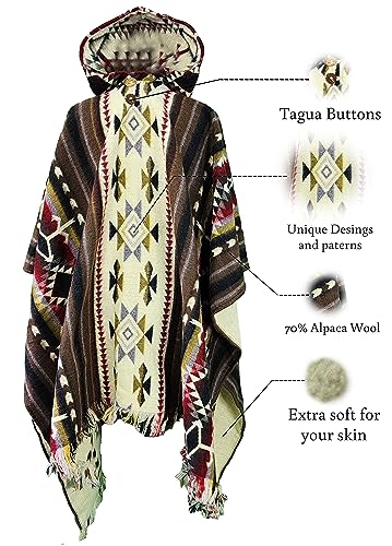 Image of Alpaca Mens Poncho with Hood - Cowboy Serape Western Poncho - Clint Eastwood Poncho for Men - Ecuadorian Cloak with Hood Men