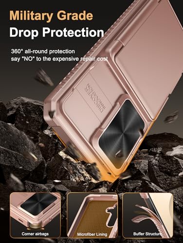 Image of Vihibii for Samsung Galaxy S25 Case with Card Holder (4 Cards) [RFID Blocking] & Slide Camera Cover, Military Grade Drop Protection, Rugged Back & Silicone Edge Wallet Case, 6.2 inch 2025, Rose Gold