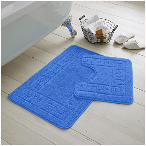 GC GAVENO CAVAILIA 2 Piece Washable Bathroom Mat, Extra Absorbent Anti Slip Bath Mats, Super Soft Toilet Rugs Set, Blue, (50x80, 50x40 cm) Regular