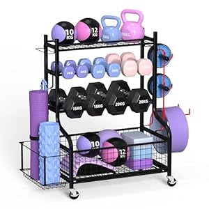 Hantelständer – ZACHVO Yoga Matte Hantelablage – Dumbbells Regal für Home Gym mit 4 Rädern und 8 Haken – Yogamatte Lagerregal für Kettlebells und Yoga Block, Gurt, Rolle – 100-160KG Tragfähigkeit