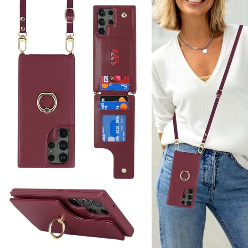 Reviews de Tarjeteros y fundas para Mujer los preferidos por los clientes. 46 Lipvina - Funda para Samsung Galaxy S23 Ultra con tarjetero y correa para mujer, cordón cruzado, soporte de anillo de soporte, cierre a presión, fundas tipo portafolios para...