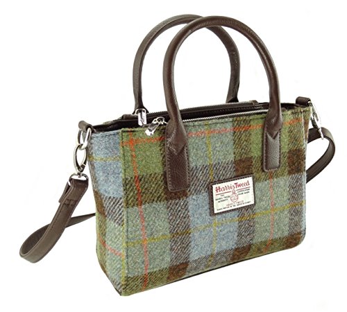 LB1228 Sac fourre-tout pour femme 100% tweed Harris Brora avec bandoulière - Vert - Col 15, Small